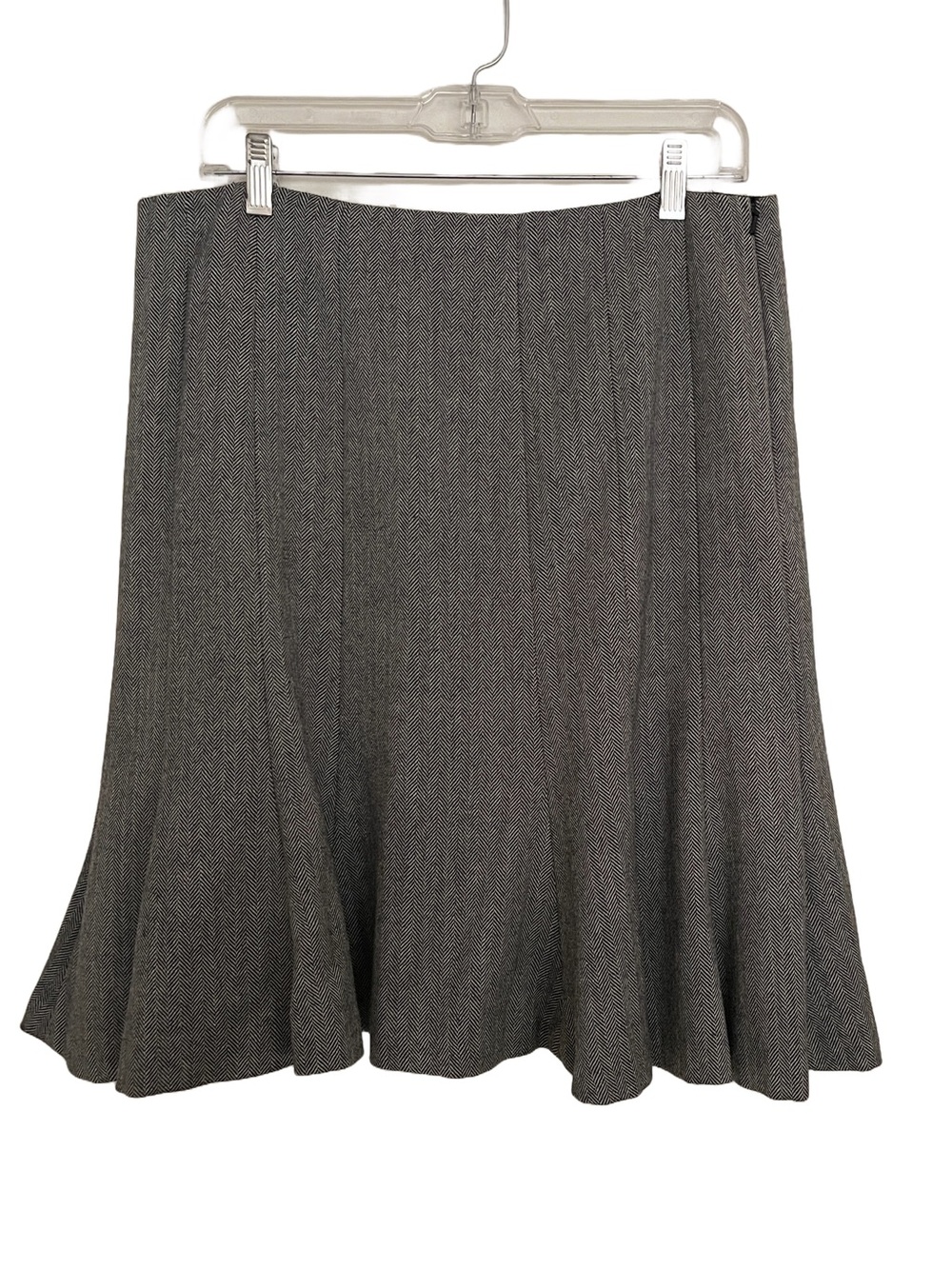 Ralph Lauren Chaps 100% Wool Herringbone Gray Textured A-Line Flared Skirt